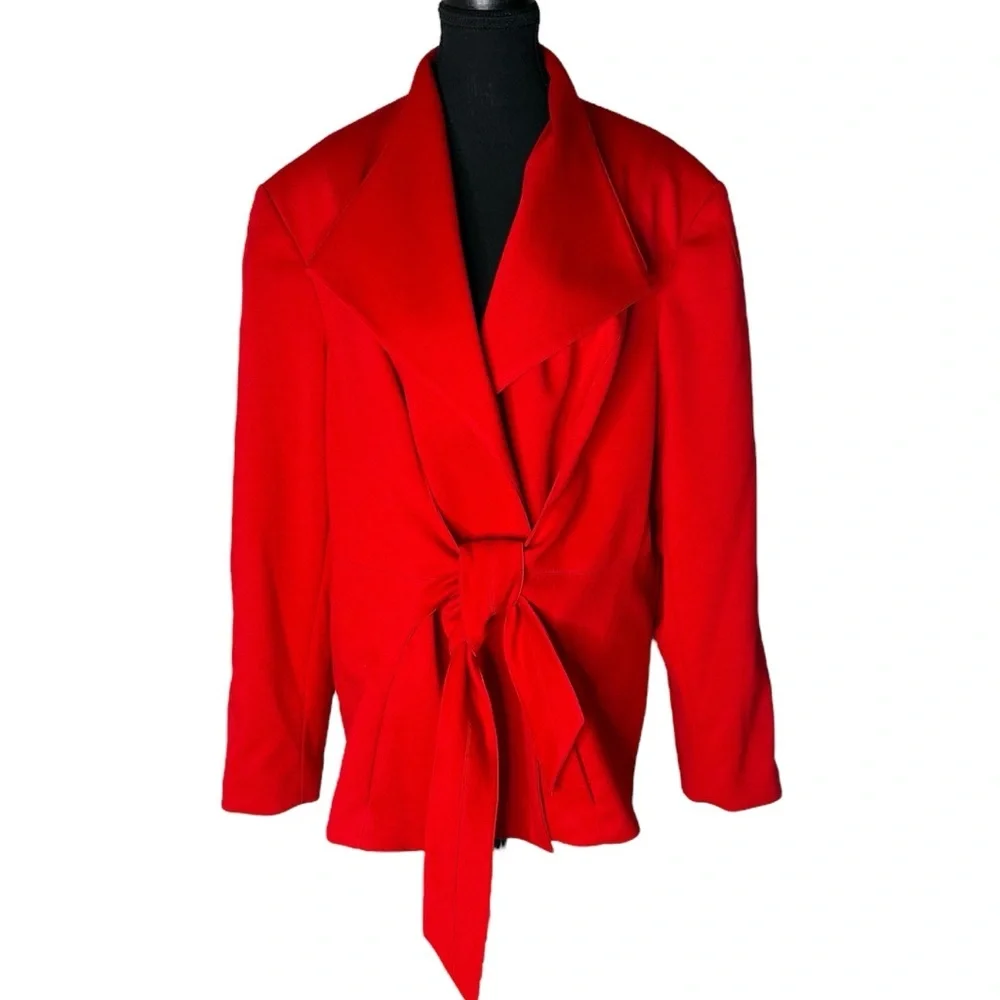 Calvin Klein Red Tie-Waist Blazer Jacket - Picture 2 of 15